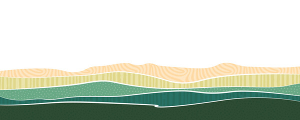 Obraz premium Green abstract agriculture field vector background. Agro banner template, farm presentation header. Horizontal layout with nature theme. Eco wavy shape, agri design. Field view with texture backdrop