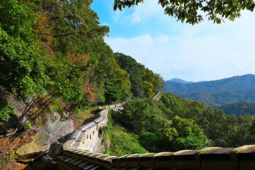 A trail along a heavily curved wall