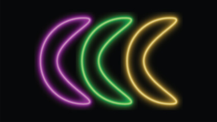 Neon glowing crescent shapes pink green yellow on black