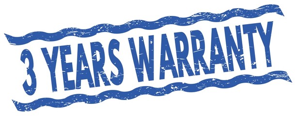 3 YEARS WARRANTY text on blue lines stamp sign.