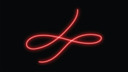 Neon red swirl decorative flourish on black background