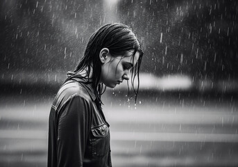 Emotional Expressions in the Rain in Monochrome Photography