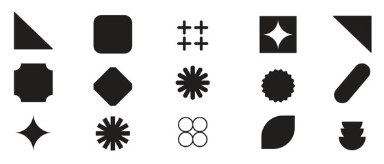 Vector Shape Graphic Design Illustration Element Icon Set with Black Abstract Geometric Symbols, Isolated Minimal Modern Decorative Creative Pattern Collection for Business Signs.