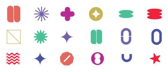 Vector Shape Graphic Design Illustration Element Icon Set with Colorful Abstract Geometric Symbols, Isolated Modern Creative Decorative Pattern Collection for Business Signs.