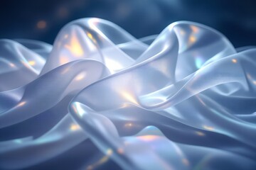 Crystal like organza fabric catching light sheer and crisp iridescent glow floating layers magical and ethereal mood luminous dreamy highlights