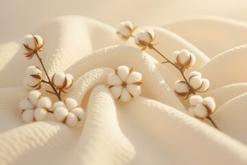 A soft pile of cotton fabric swaying gently in warm sunlight ultra clean texture natural fibers visible airy and comfort focused pastel tones dreamlike softness high detail macro aesthetic