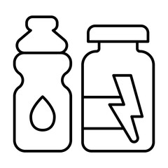 Water bottle and energy drink thin line icon, athlete diet food concept. Vector graphics. Protein drink jar for muscles mass sign on white background, style icon mobile or web design.