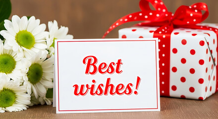 Best Wishes Greeting Card with Flowers and Gift Box – Perfect for Congratulations, Celebrations & Special Occasions