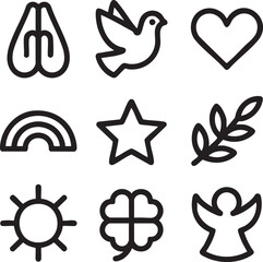 Set of nine black outline icons on white background 1
