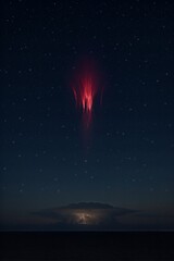 Solitary red sprite above distant horizon