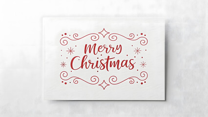 Elegant merry christmas greeting card with red decorative design on white background
