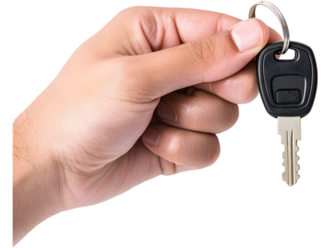 Hand holding car key isolated on transparent background. Perfect for driving, car rental, and automotive business design. - Powered by Adobe