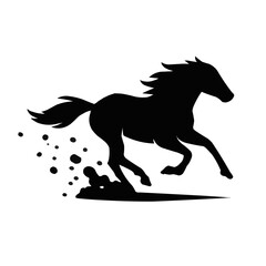 Black vector illustration of a running horse silhouette, perfect for a wild mustang or stallion symbol
