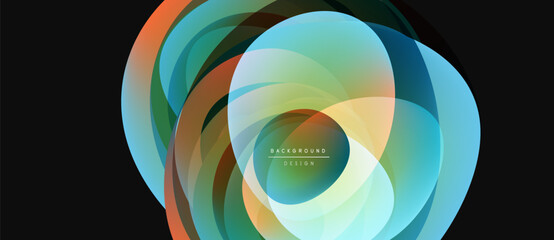 Fototapeta premium Abstract colorful layers create dynamic circular design. Gradient hues blend, forming modern background element. Smooth transitions, vibrant visuals.