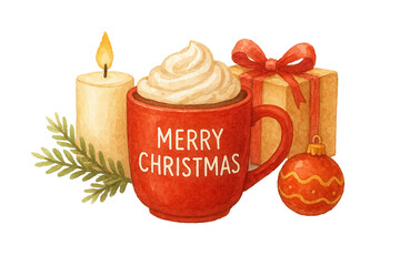 Cozy Christmas Hot Chocolate Watercolor Illustration
