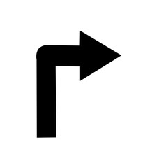 A black curved right pointing arrow forming a bold directional symbol creating a clear abstract...