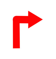 A red curved right pointing arrow forming a bold directional symbol creating a clear abstract...