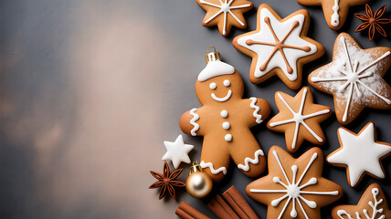 Festive gingerbread man and star cookies with spices