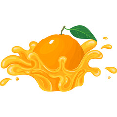 Bright Orange Fruit Splashing into Juicy Orange Liquid with a Green Leaf on a White Background
