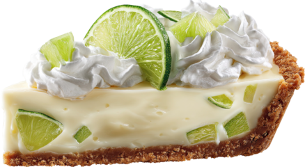 Delicious slice of key lime pie with whipped cream on transparent background