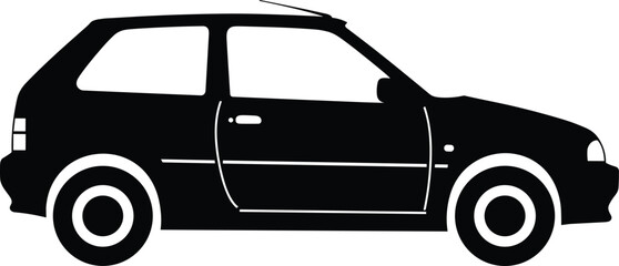 Car silhouette vector illustration, compact automobile design, side view vehicle clipart, black hatchback transport graphic, simple transportation outline icon