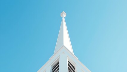 spire. White architectural spire against blue sky, clean lines. real-estate listings, architecture portfolios, designed for real-estate listing and luxury residence showcases.