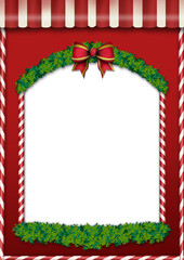 Christmas Candy Cane Frame with Garland Background 