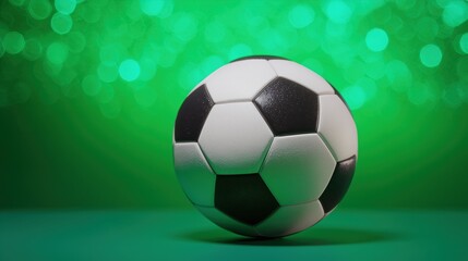 Soccer Ball on Green Bokeh Background with Clean Copy Space for Sports Design

