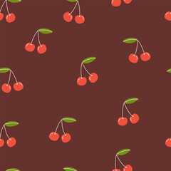 Cherry seamless pattern on dark red background