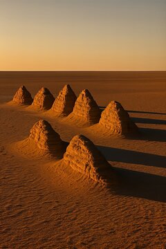 Row of yardang cones in desert