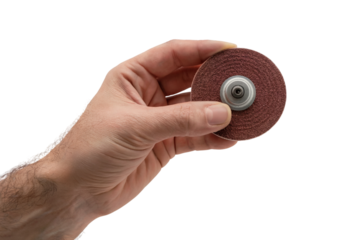 hand holding a sanding disc tool. Isolated on transparent background, png