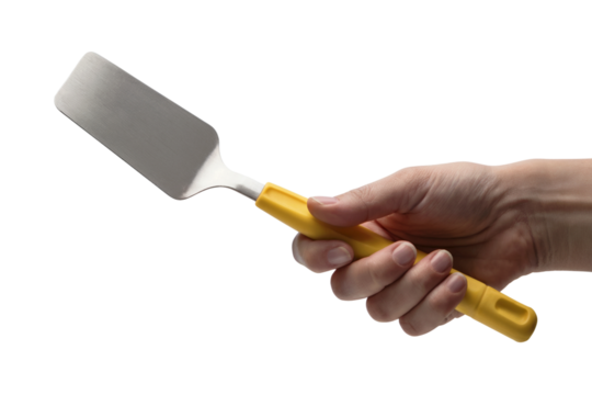 Hand holding a spatula . Isolated on transparent background, png