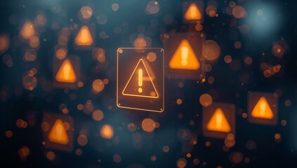 Urgent cybersecurity threat alert with glowing warning symbols and bokeh lights, perfect for illustrating online risks and data breaches in a modern digital world