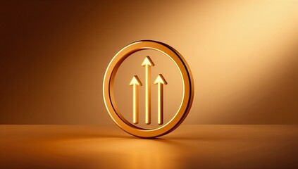 Golden arrows pointing upward in a circle symbolize growth, achievement and success, perfect for financial services and career coaching promotions