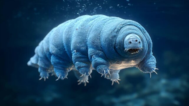 Tardigrade Floating in Blue Microbiology Background