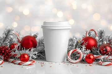 A paper cup mock-up designed for the concept of a hot drink in winter.