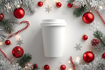 A paper cup mock-up designed for the concept of a hot drink in winter.
