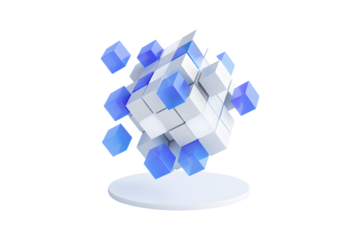 Business teamwork, communication concept - cube assembling from blocks isolated on a white background