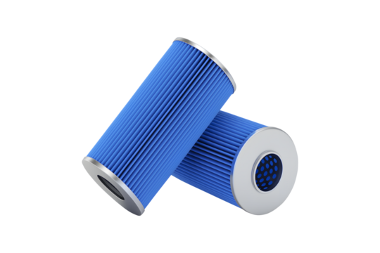 Car Oil or fuel filters Car servicing. Vehicle filters replacing and car servicing concept isolated on a white background