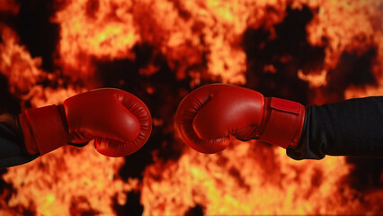 Boxing Gloves in Front of Fiery Background