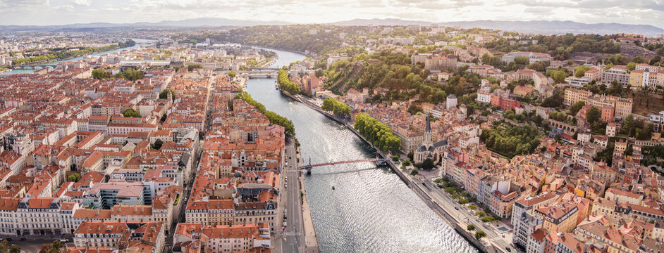 Lyon France panorama, beautiful architecture of Lyon city from above, Europe in summer