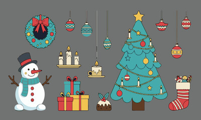 Hand-Drawn Christmas Holiday Elements and Decorations Set