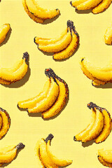 Vibrant Pixel Art Banana Pattern on a Sunny Plain Yellow Background