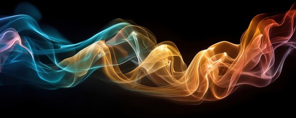Abstract colorful smoke-like waves on a dark background