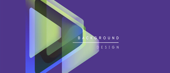 Abstract geometric shapes overlap, creating layered effect. Purple background complements teal, gray gradients. Text reads background design.