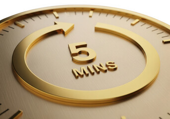 Five minute countdown timer isolated on transparent background for time management and deadlines