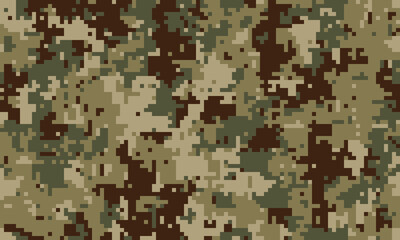Abstract digital camouflage pattern.  Perfect for backgrounds, textures, or militarythemed designs.  Earthy tones blend seamlessly for a versatile, modern aesthetic.