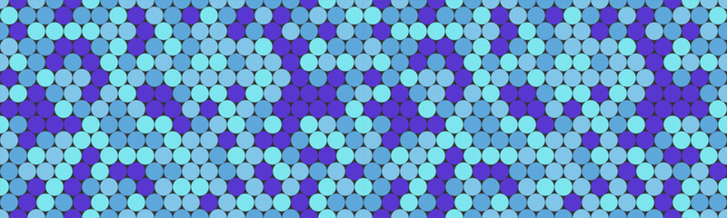 Abstract seamless pattern of overlapping circles in shades of blue and purple.  Perfect for backgrounds, textiles, or website design.  Evokes feelings of calm and connection.