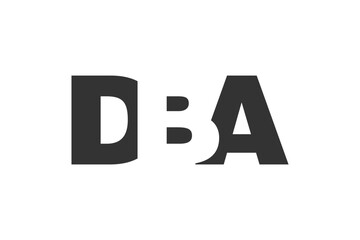 DBA logo design. Initial letter D B A bold font style for tech startups, consulting, corporate branding. Creative company name, headlines typography identity, trendy logotype.