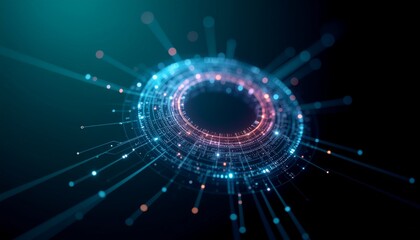 Abstract Digital Ring: A captivating, futuristic digital ring pulsates with vibrant energy, symbolizing connectivity, data flow, and technological advancement.